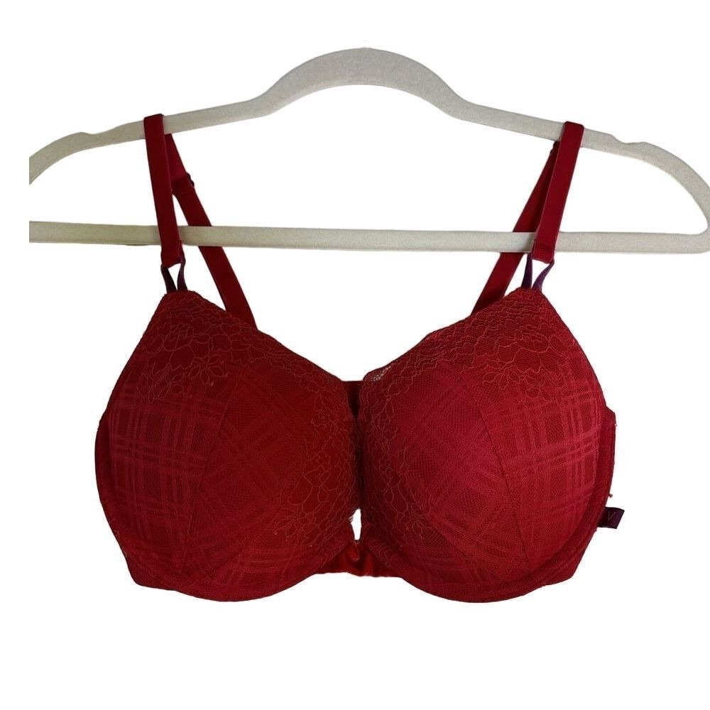 Victoria's Secret Bra Sz 32DD Red T-shirt Push Up Lace Velvet Convertible Strap